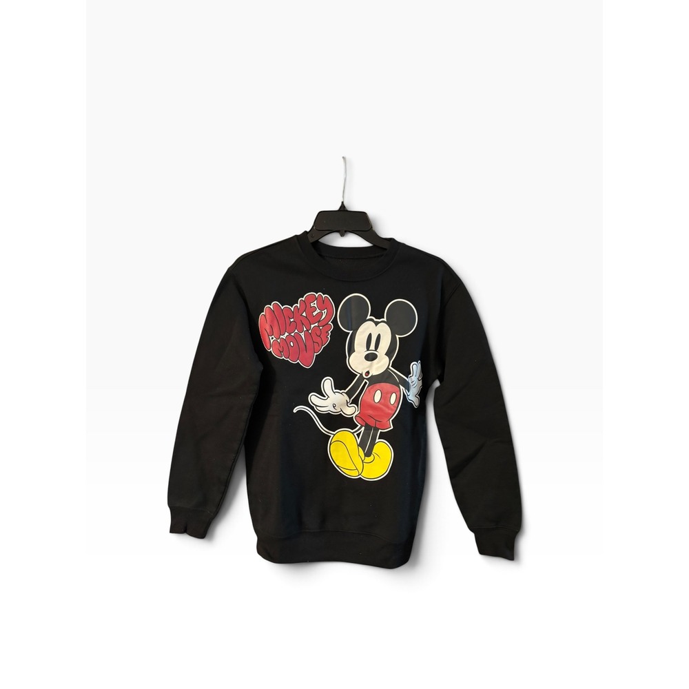 Disney Mickey Mouse Graphic Sweatshirt Black Long Sleeve Pullover XS RN117508